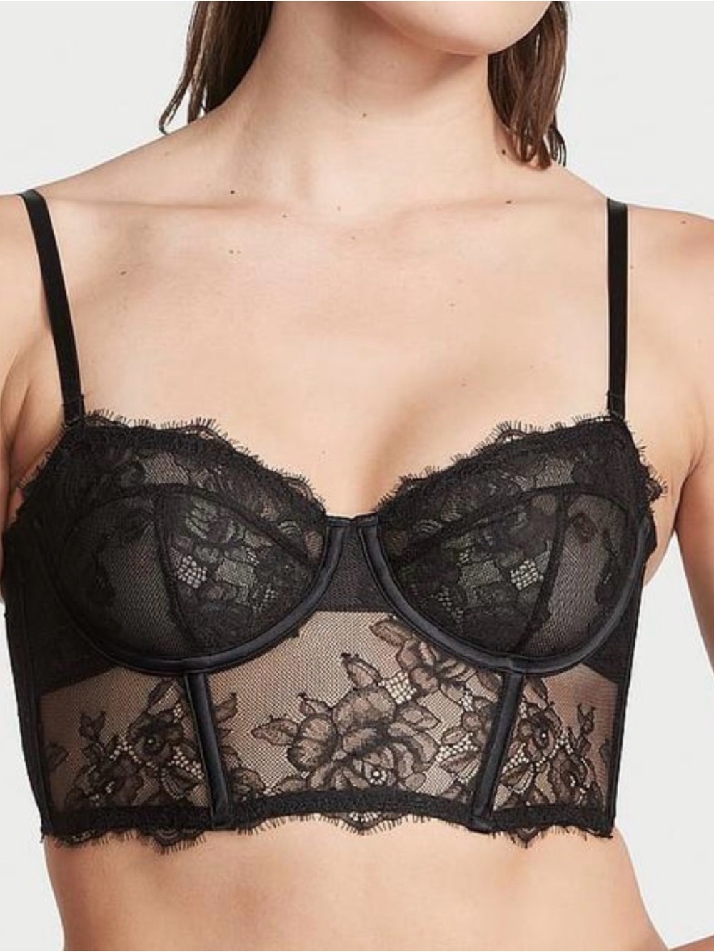 Victoria's Secret Black Lace Longline Underwire Bra